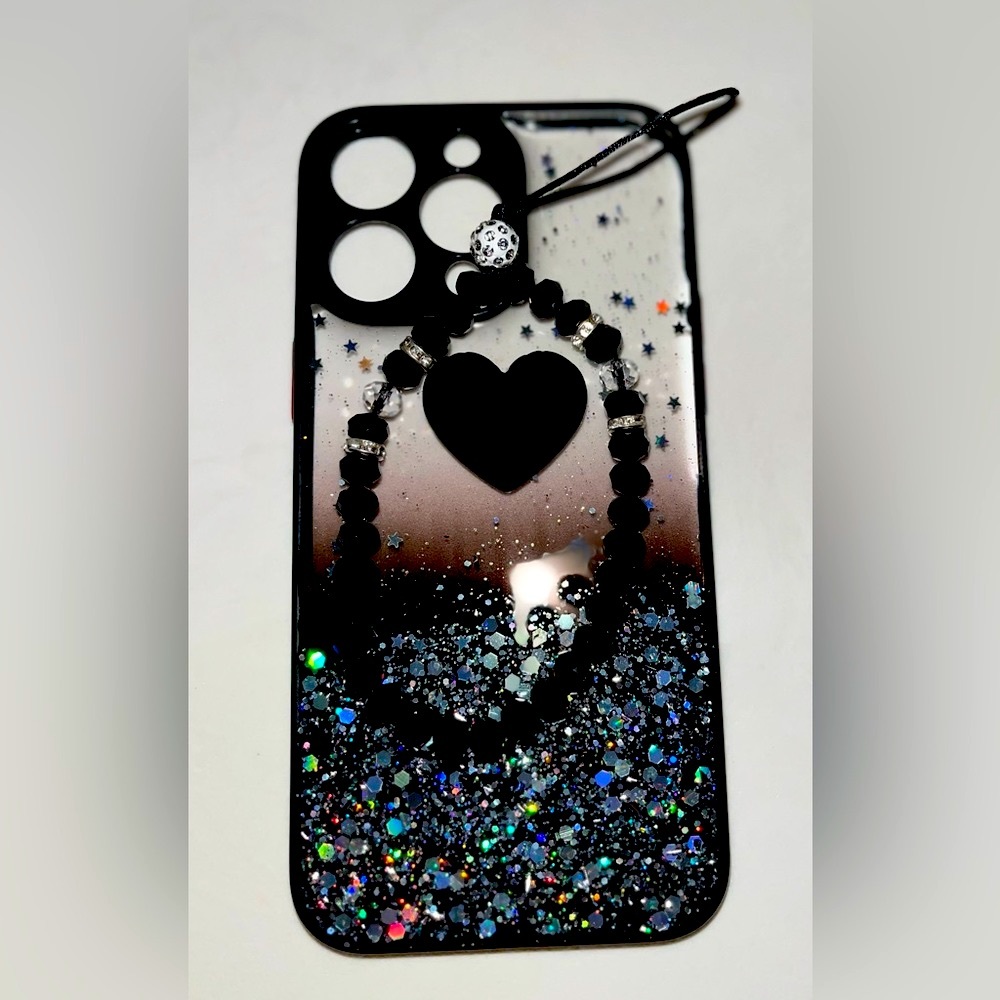 iPhone 14 ProMax Black Ombre Design W/ Matching Lanyard Soft Phone Case NWOT